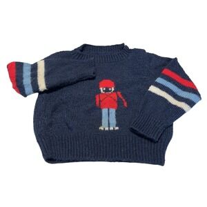 Vintage Blue Red Solder Nutcracker Knit Sweater Kid Pullover Long Sleeve 4T-5T